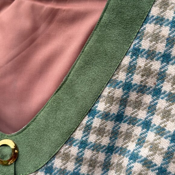 Vintage Wool Suede Green Sleeveless Checkered Pullover Vest Plaid Womens S/M - Picture 10 of 14